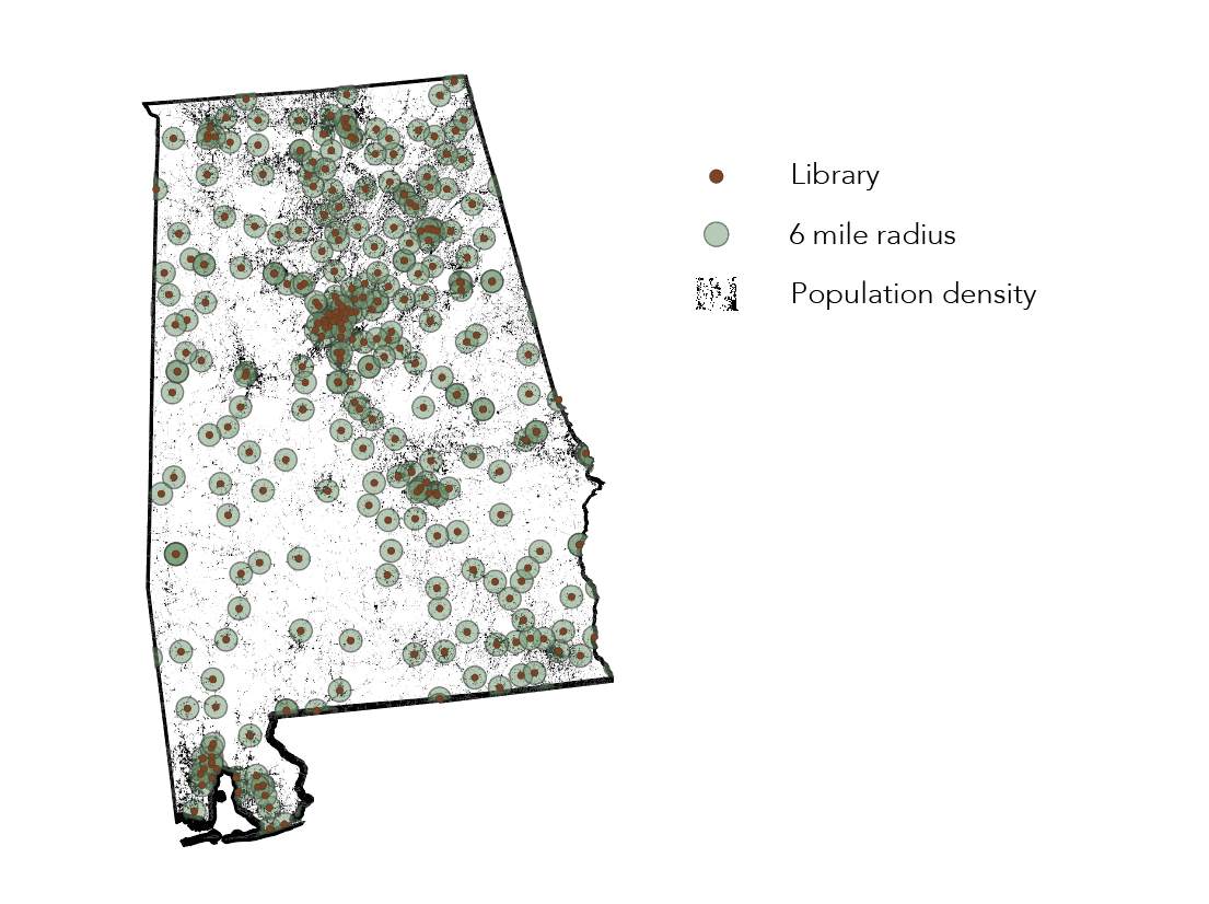 Map of Alabama and its public libraries